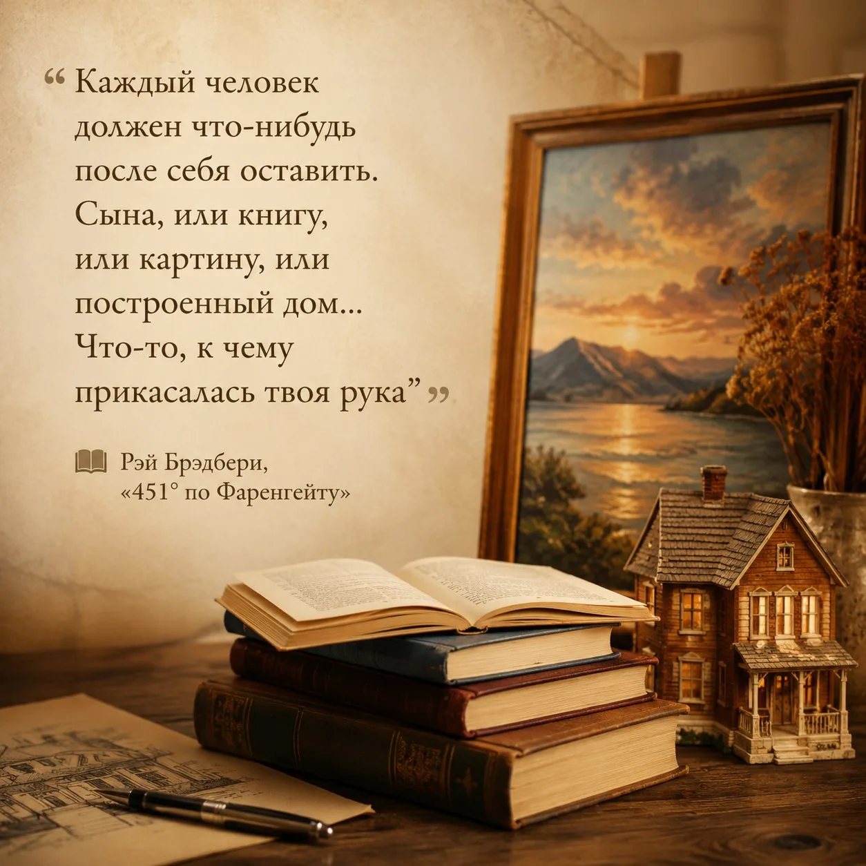 Каждый человек должен что-нибудь после себя оставить. Сына, или книгу, или картину, или построенный 