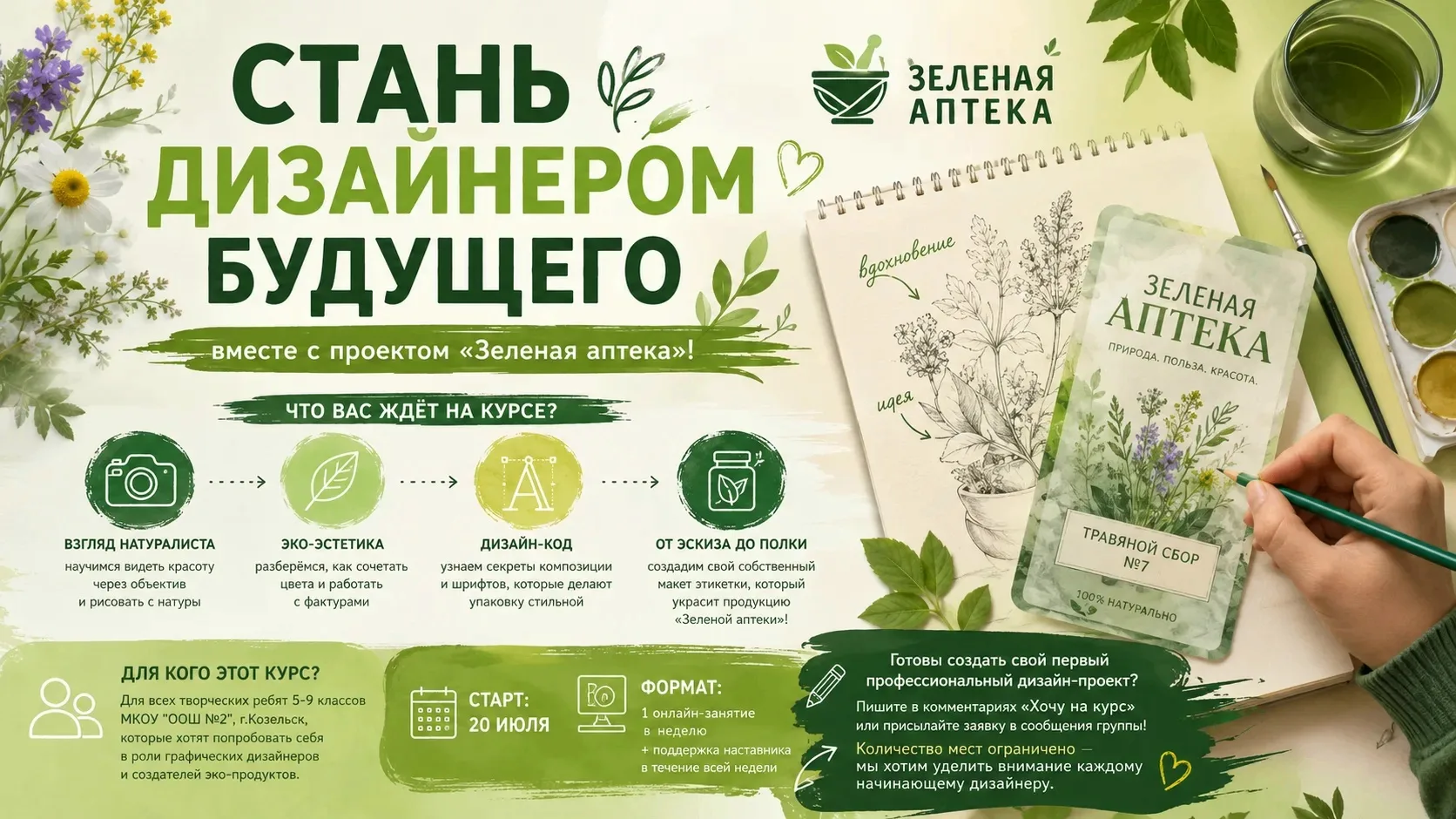 🎨СТАНЬ ДИЗАЙНЕРОМ БУДУЩЕГО ВМЕСТЕ С ПРОЕКТОМ «ЗЕЛЕНАЯ АПТЕКА»! 🌿
Друзья, вы замечали, как прекрасн