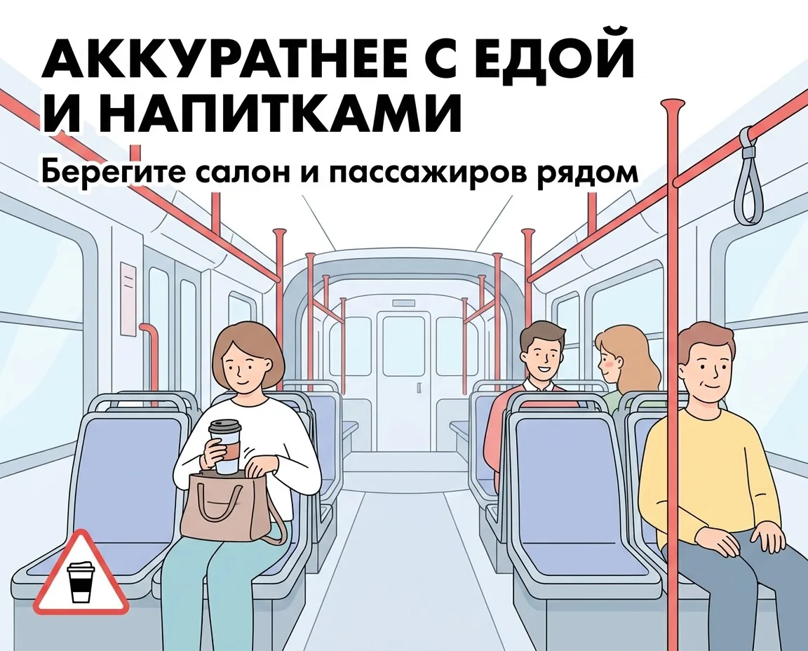 Иногда в дороге хочется перекусить или выпить кофе, но в общественном транспорте важно помнить о дру