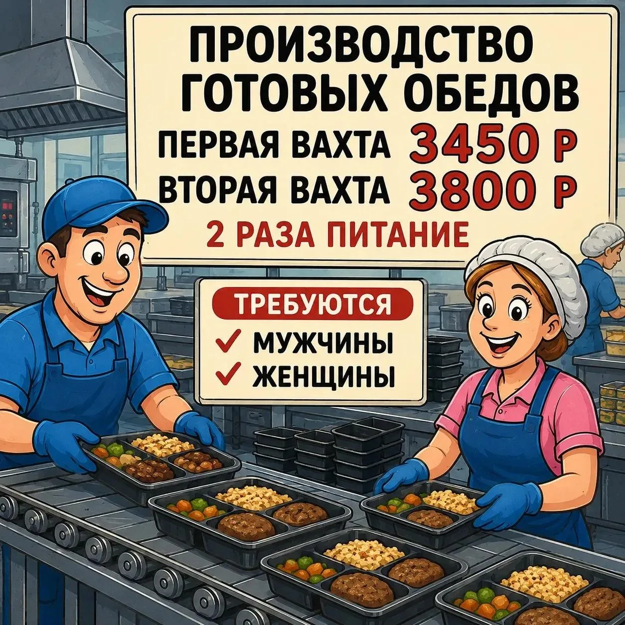 ✅ ПРОИЗВОДСТВО ГОТОВЫХ ОБЕДОВ КОРОЛЕВ (✔️вахта от 20 смен ✔️ставка 3️⃣4️⃣5️⃣0️⃣ руб ✔️питание 2 раза