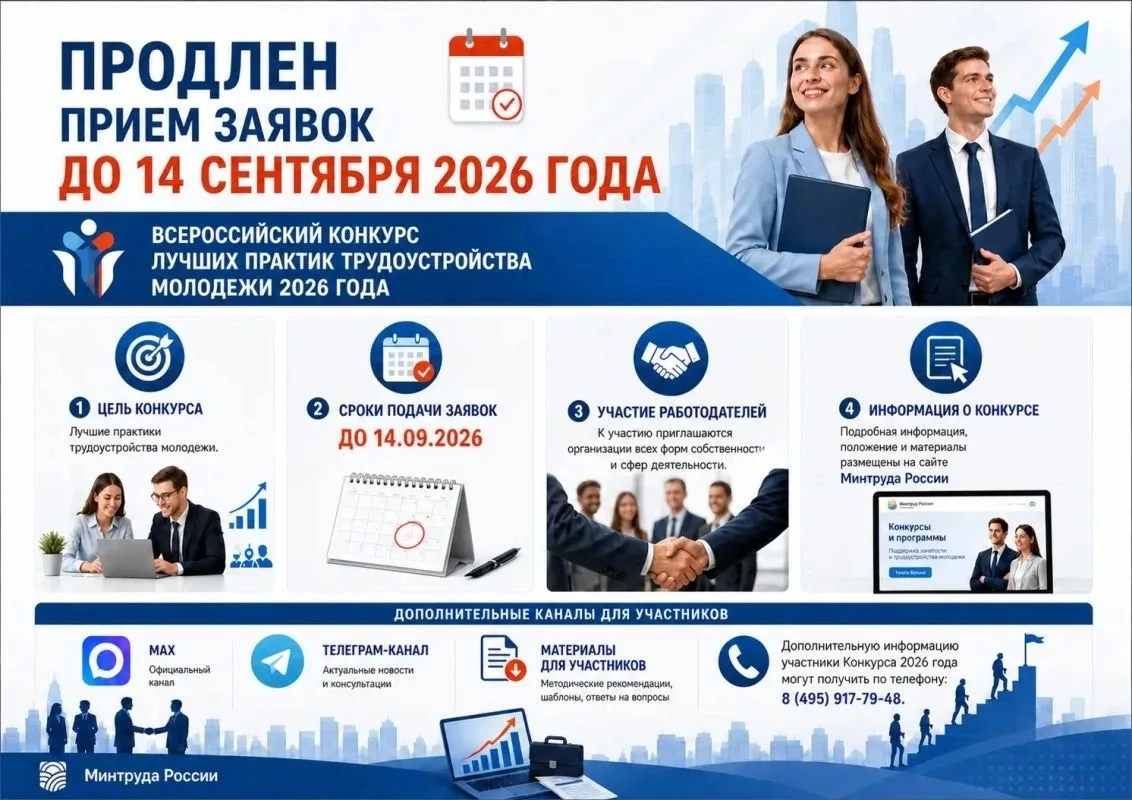 📢 Продлен прием заявок на Всероссийский конкурс лучших практик трудоустройства молодеж...