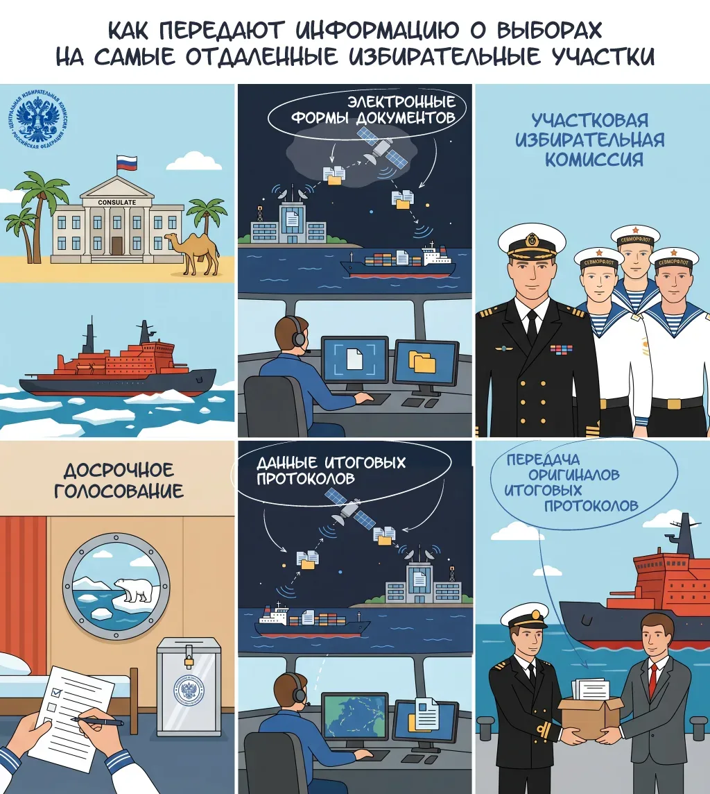 На судах, находящихся в день голосования в плавании, на полярных станциях, в консульски...