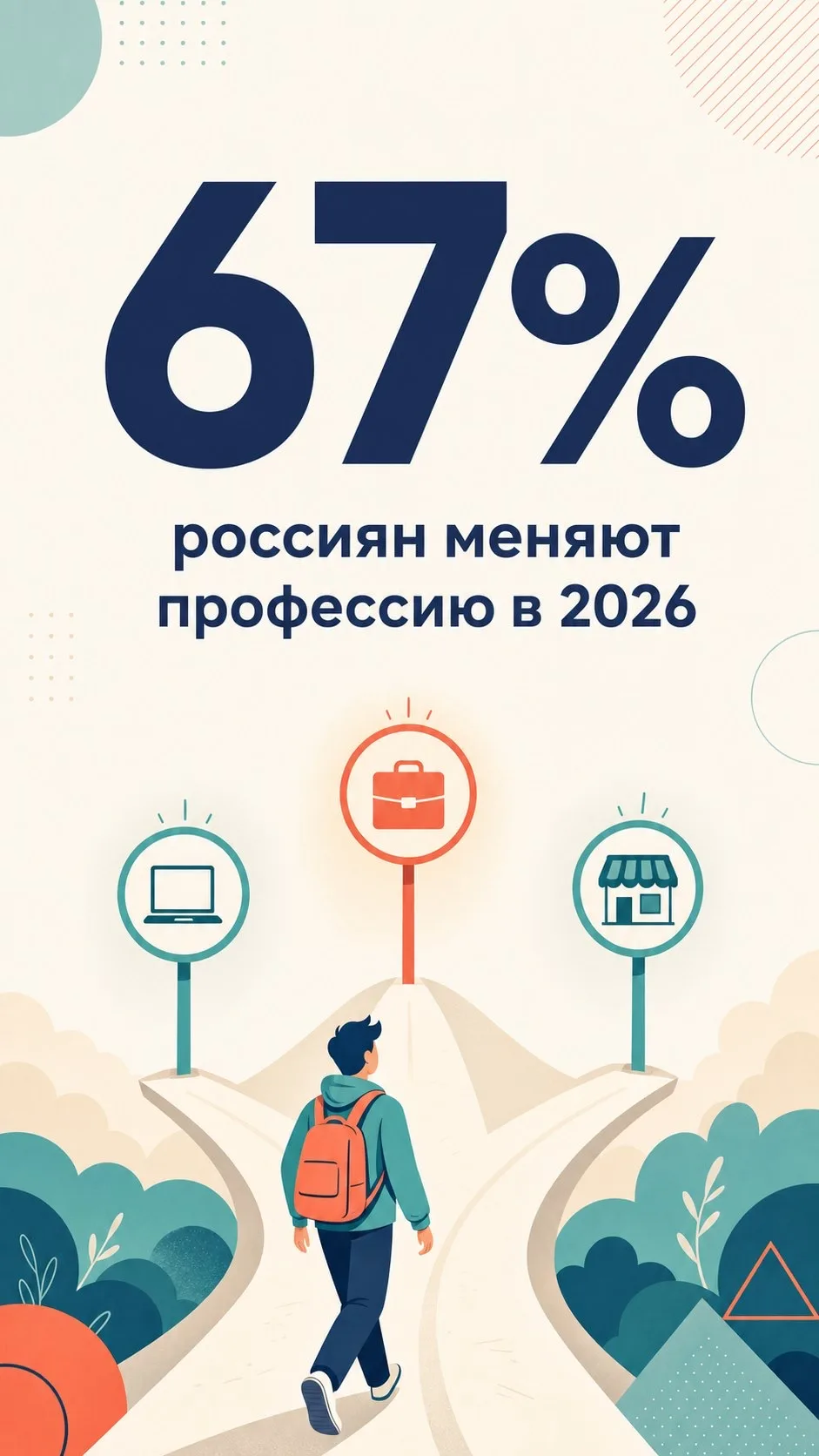 🔄 67% россиян готовы сменить профессию в 2026 году