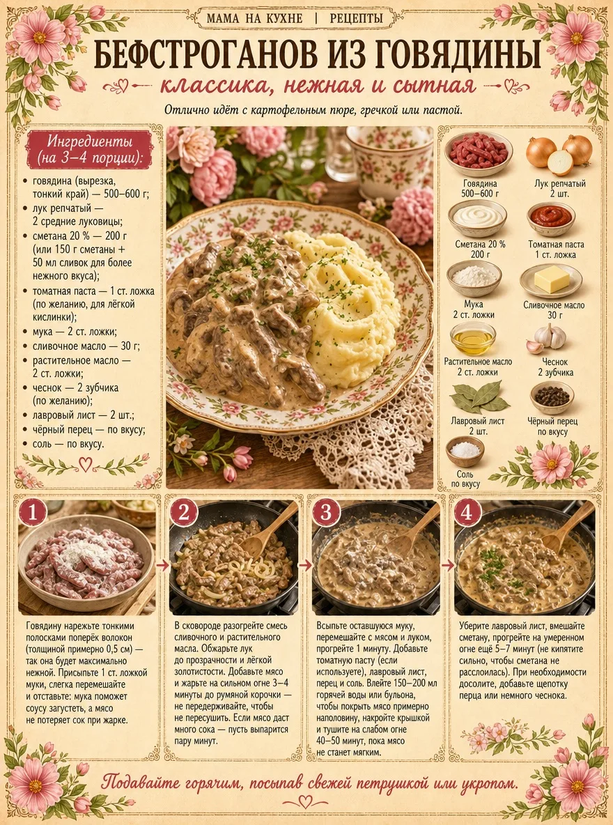🌸 Бефстроганов из говядины 🌸