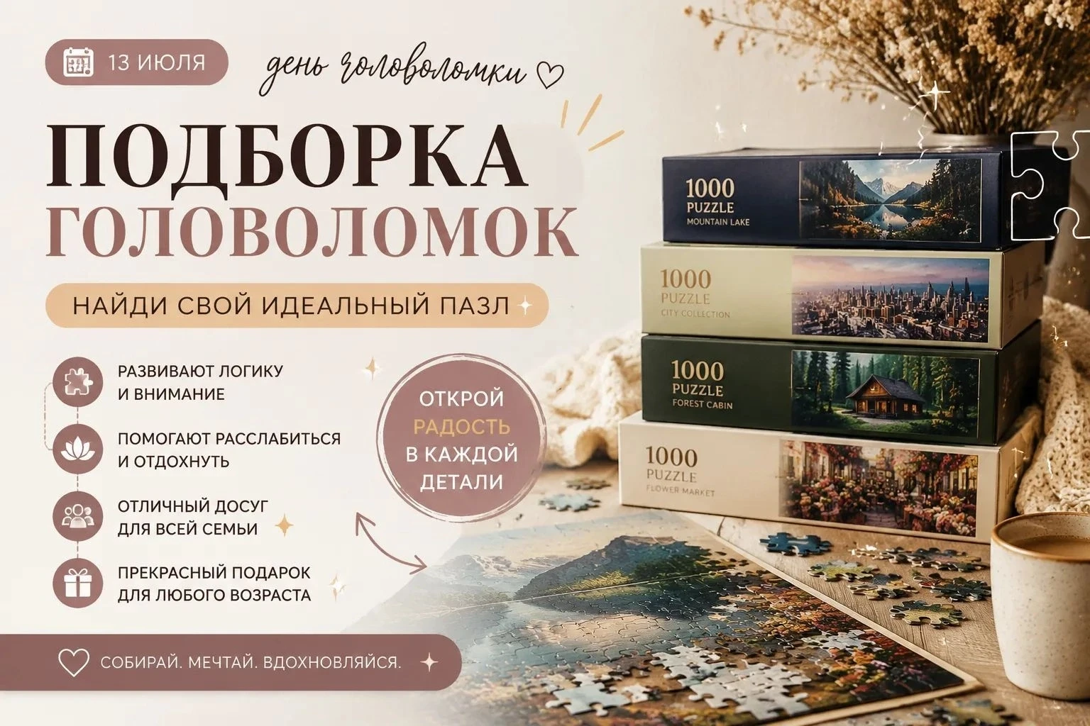 Вот подборка головоломок для дошкольников, разделённая по типам. Они развивают логику, внимание и ме