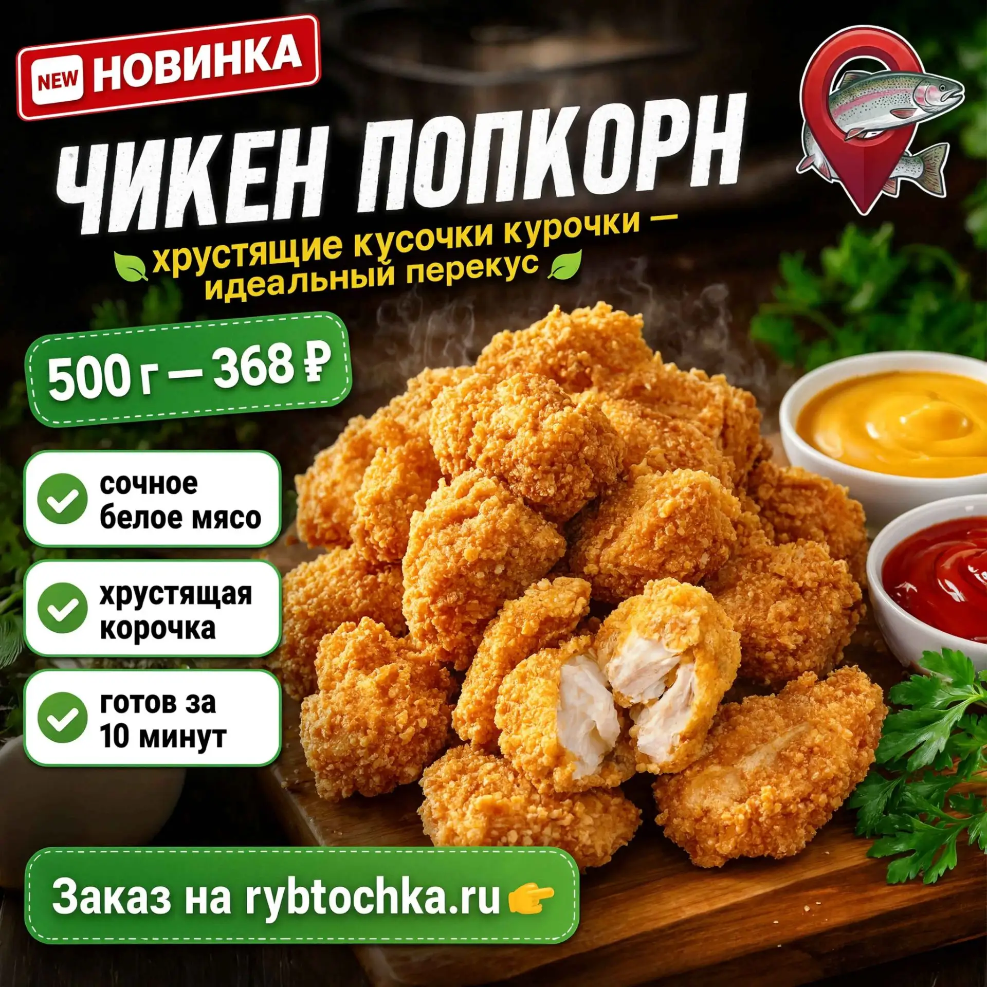 🍗 Новинка — Чикен ПопКорн. Просто разогрей.