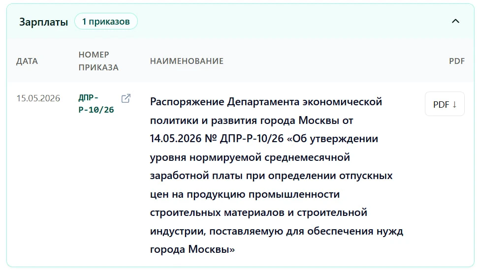 Приказы ДЭПР 

Распоряжение Департамента экономической политики и развития города Москвы от 14.05.20