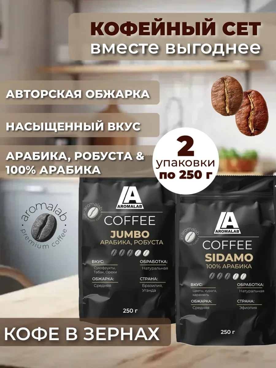 🟩 42,7% Кофейный сет Jumbo и Sidamo 2x250гр500гр | AromaLab