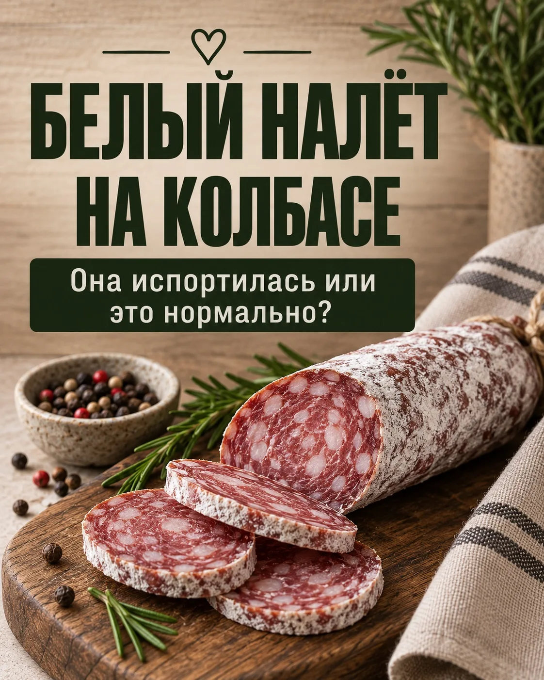 ❓Почему на сырокопчёной колбасе появляется белый налёт?