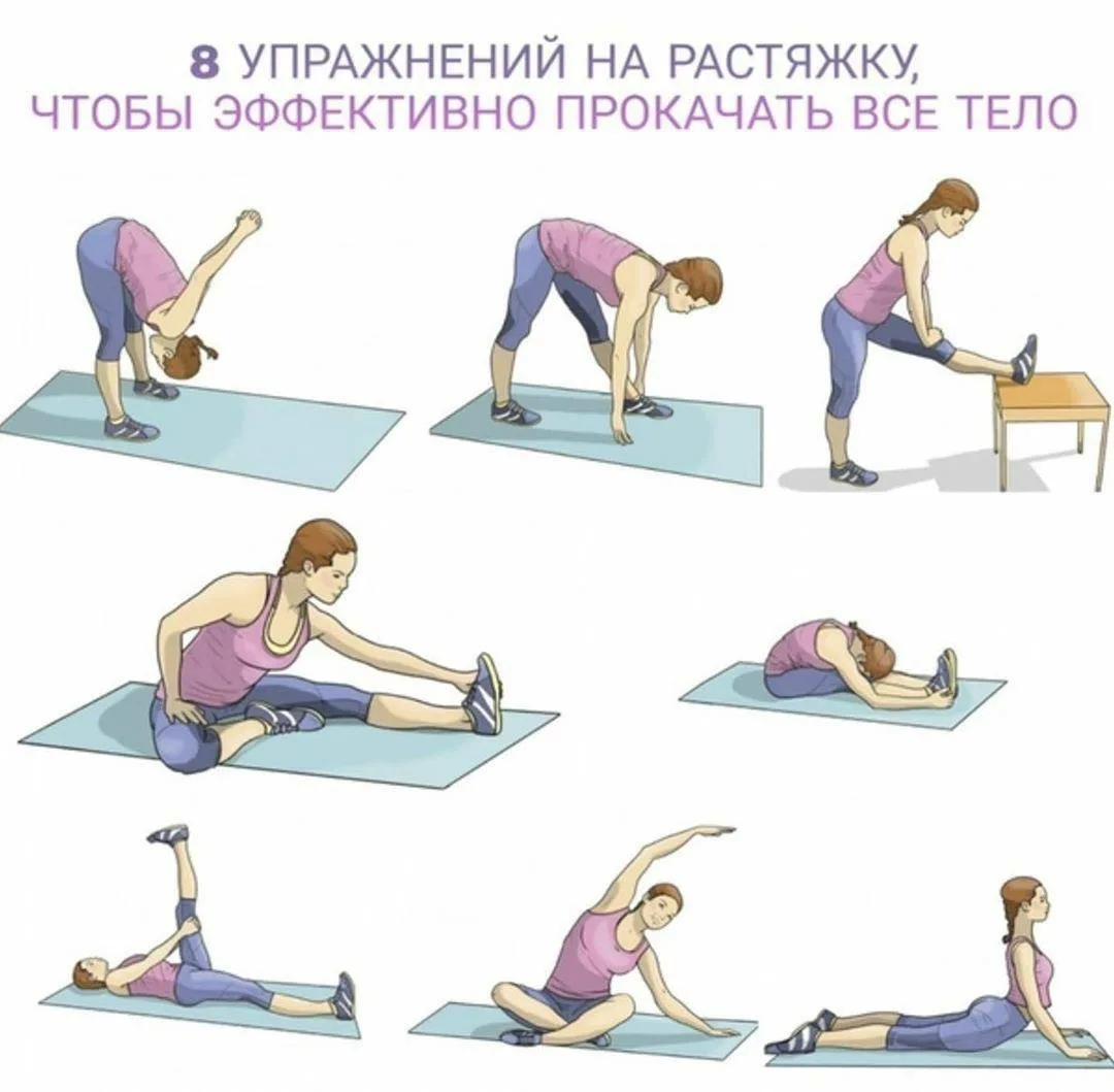 Восемь упражнений на растяжку, чтобы эффективно прокачать все тело!🤗
