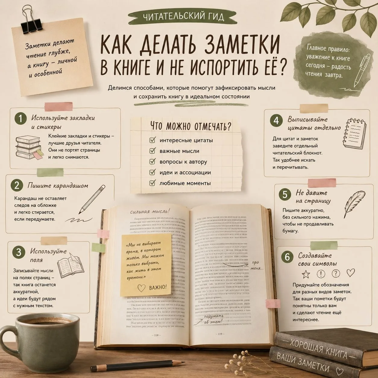 📚 Читательский гид: как делать заметки в книге и не испортить её?