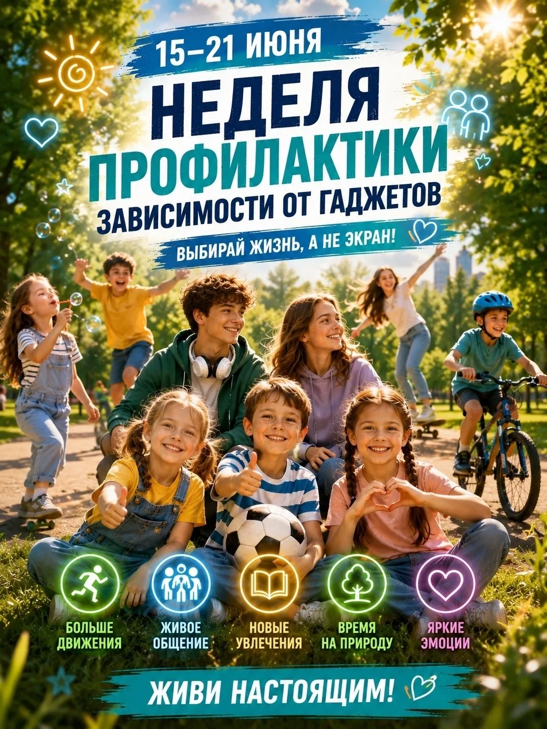 📵 С 15 по 21 июня - Неделя профилактики зависимости от гаджетов 
«Живое общение - в тренде!» 
 
Мы 