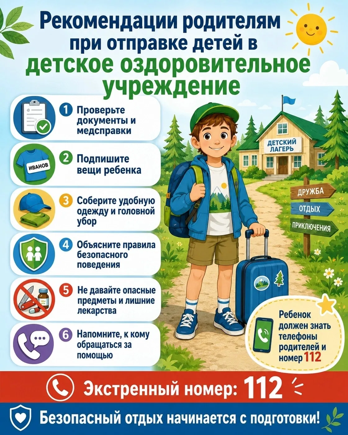 Рекомендации родителям при отправке детей в детское оздоровительное учреждение 🧒🎒