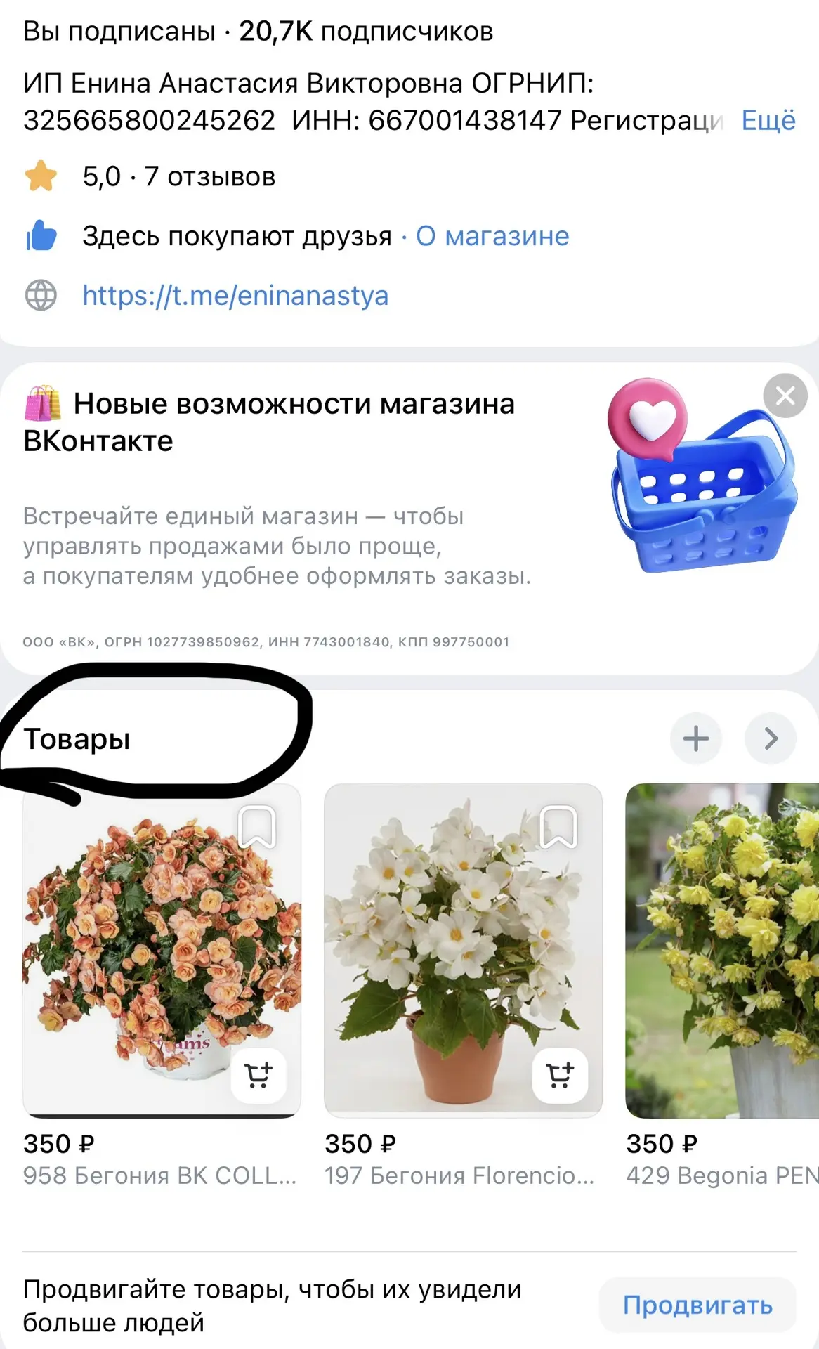 Раздел «Товары»
