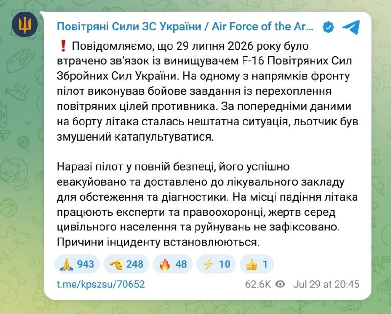 Хорошая новость на сон грядущий: повитряны суки проебали F-16.

Прокладка, к сожалению, выжила.