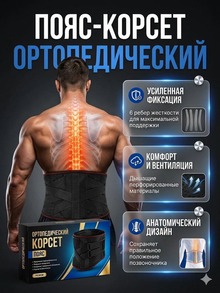 Пояс для спины, корсет пояснично-крестцовый ортопедический.