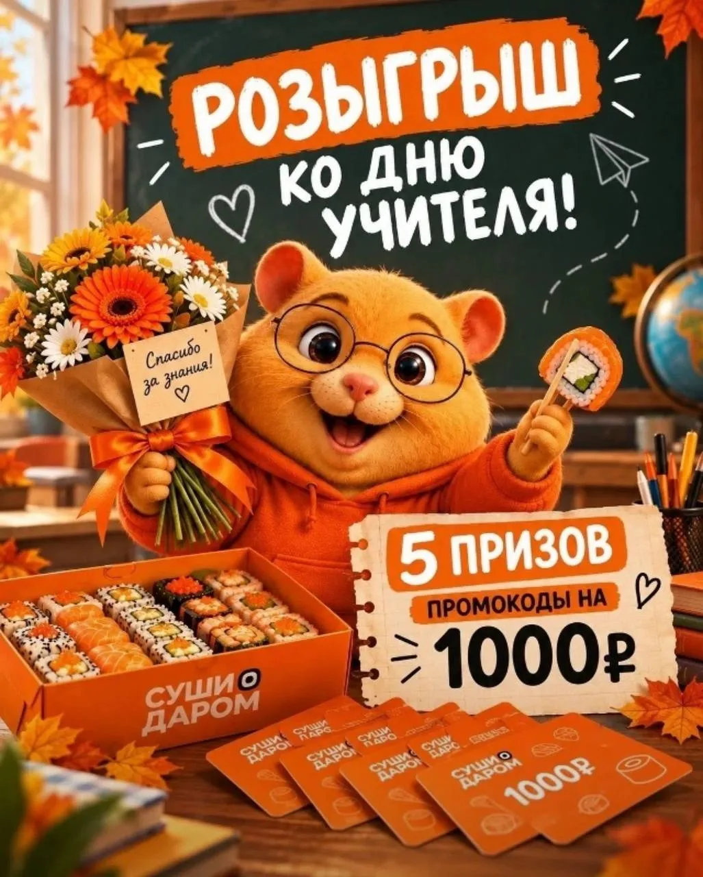 🍎📚 РОЗЫГРЫШ КО ДНЮ УЧИТЕЛЯ! 🧡
