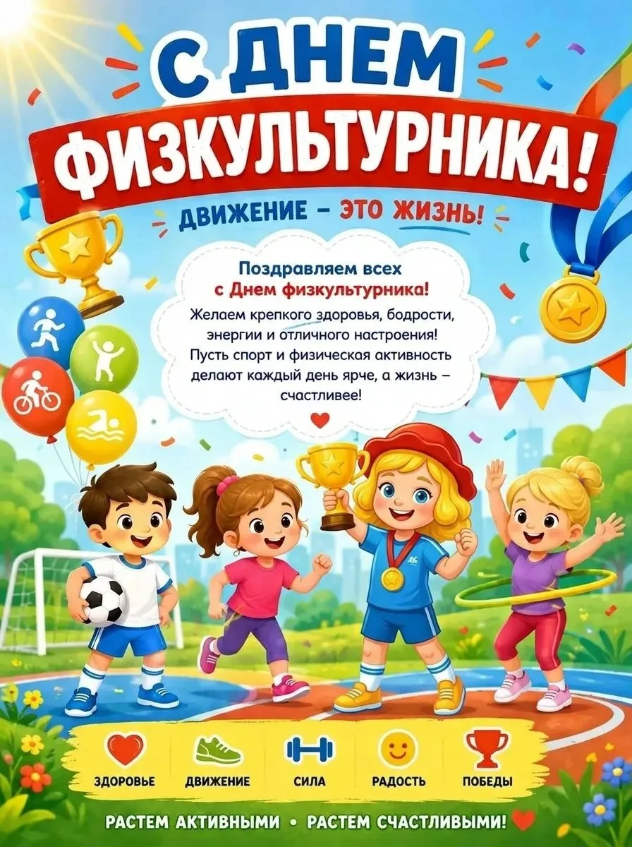 🏃‍♀️⛹️С праздником силы, ловкости и хорошего настроения — Днём физкультурника!