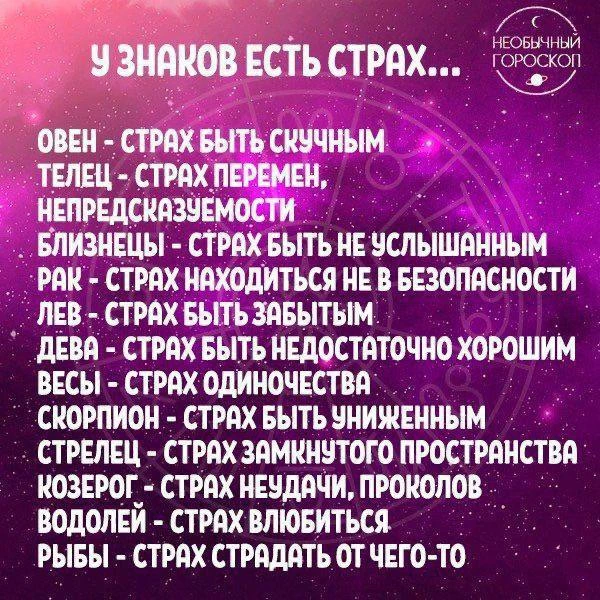 Какой у знаков зодиака страх?

Эзотерика и психология