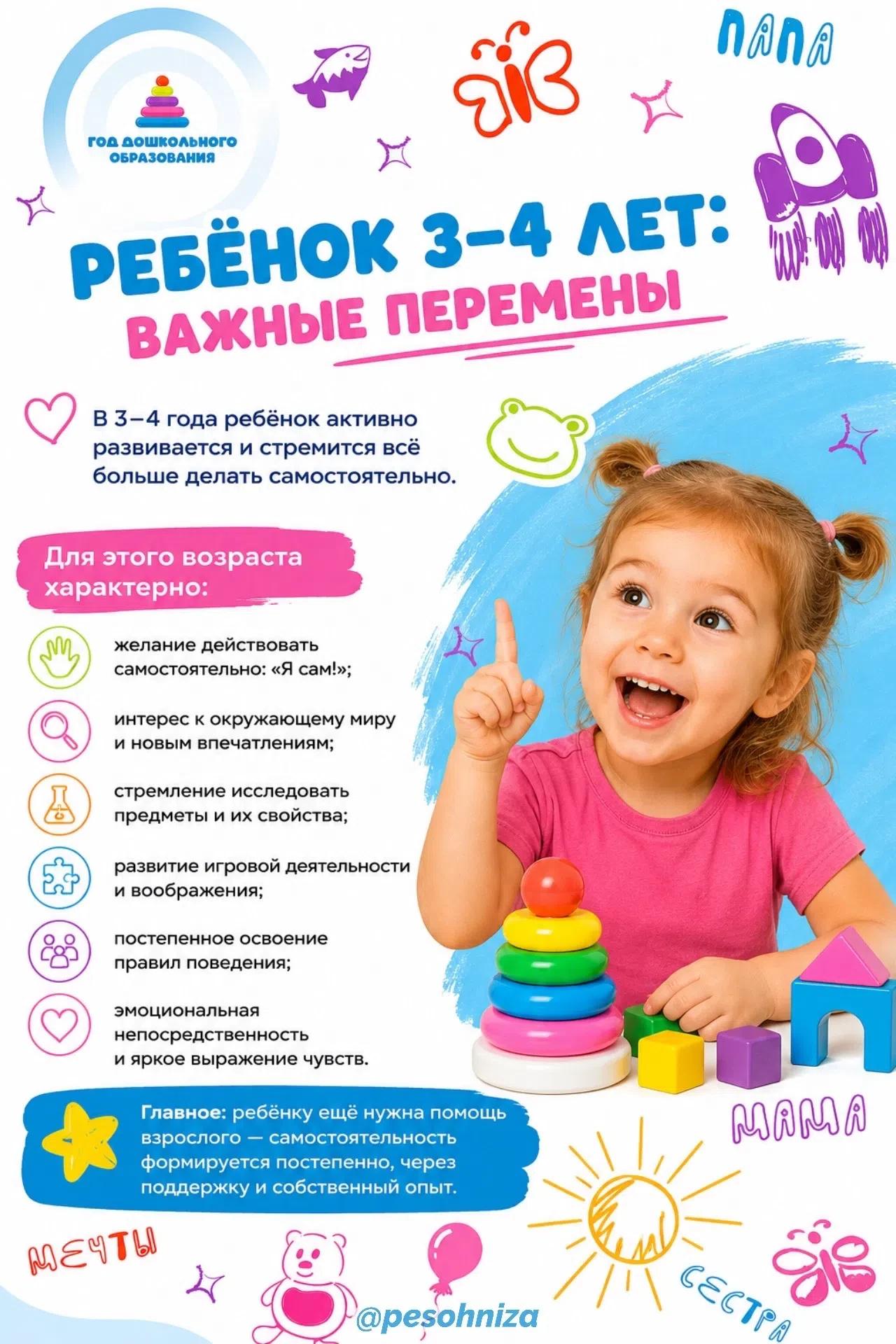 🎈ВОЗРАСТНЫЕ ОСОБЕННОСТИ ДЕТЕЙ 3–4 ЛЕТ
