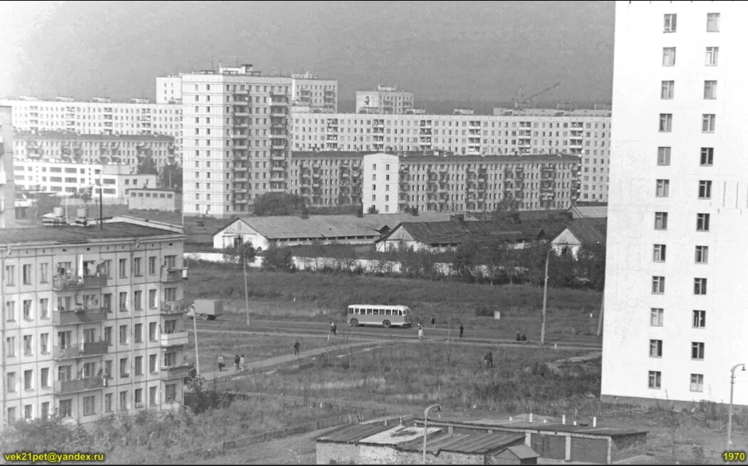 Свиноферма в Гольяново с видом из 80-го квартала Северного Измайлово, 1970 год.