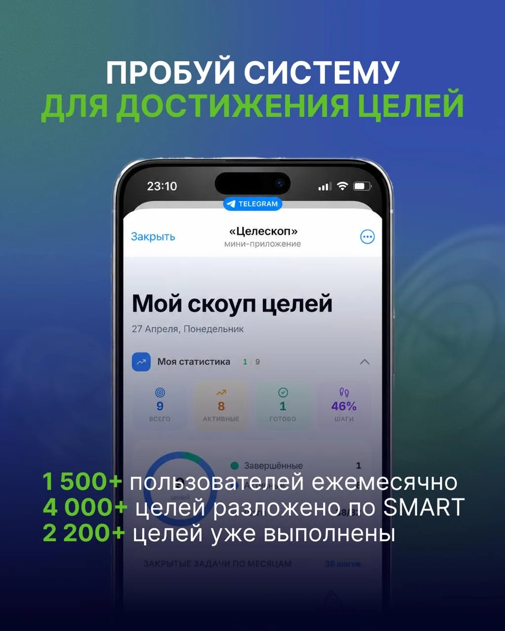 Если вы давно хотите что-то изменить, начните со структуры 🎯

Целескоп помогает пройти путь без хао