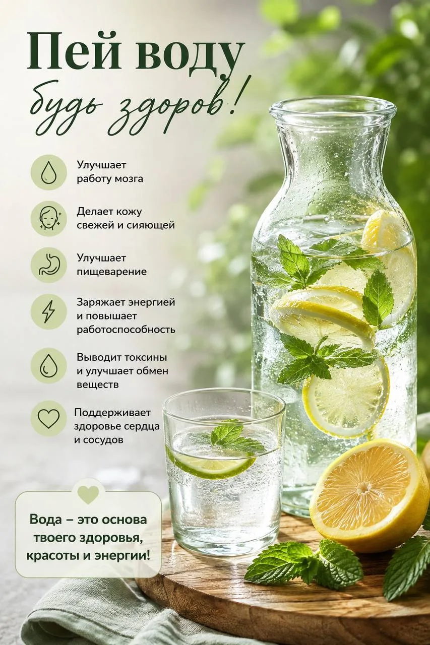 💧 Вода — самый недооценённый «витамин», без которого не работает ни одна клетка.