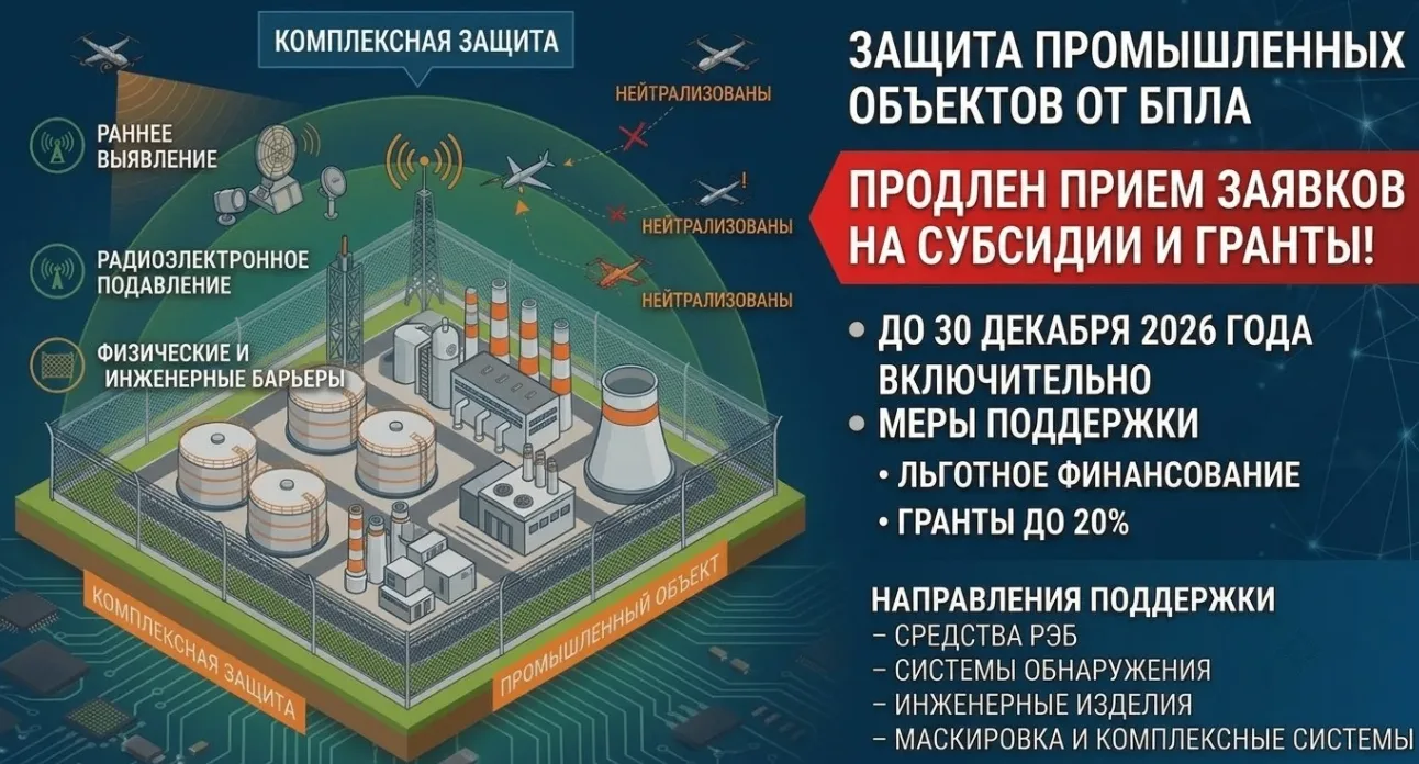 Продление приёма заявок на финансирование защиты предприятий от беспилотников