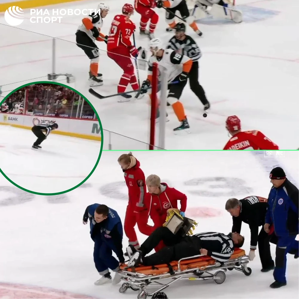 🏒😰 Арбитра матча КХЛ увезли с площадки на носилках