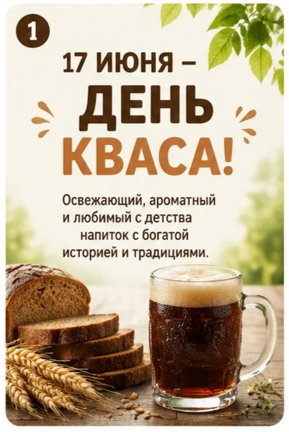 🍞 Легкий, исконный и наш: День русского кваса!

Знаете ли вы, что 17 июня в России отмечается необы
