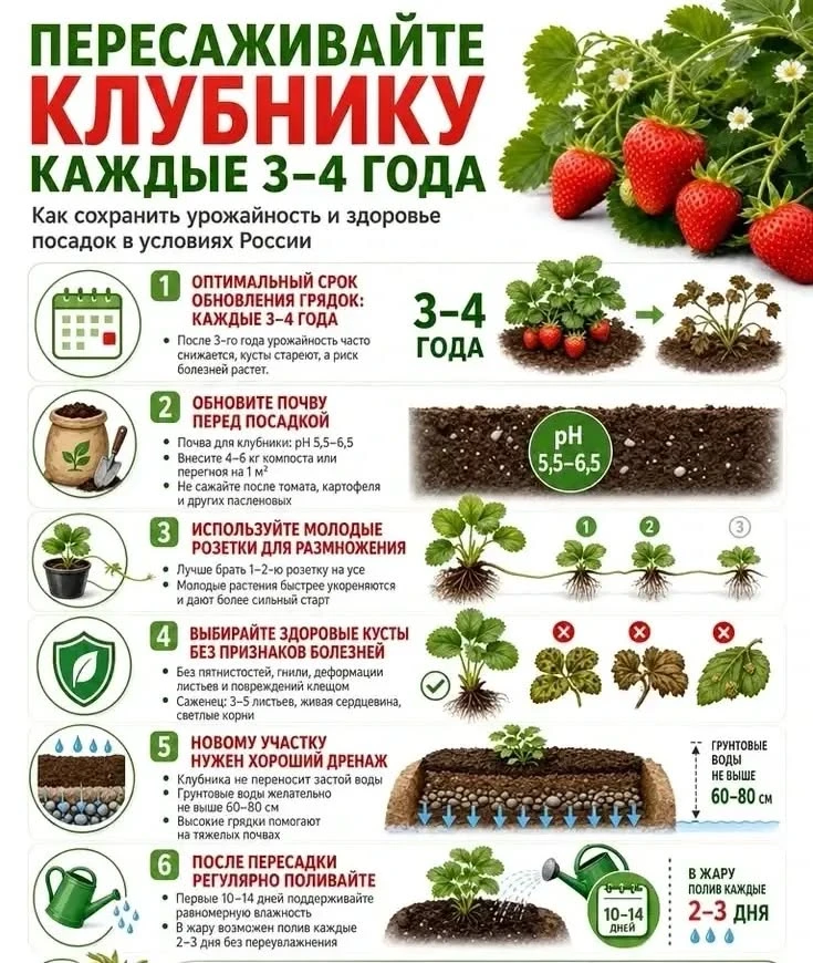 **🌱 Секрет урожая клубники: пересадка каждые 3–4 года!**