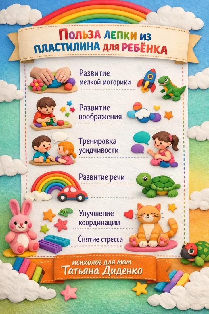 🎉 Развиваем мелкую моторику через лепку! 🖐