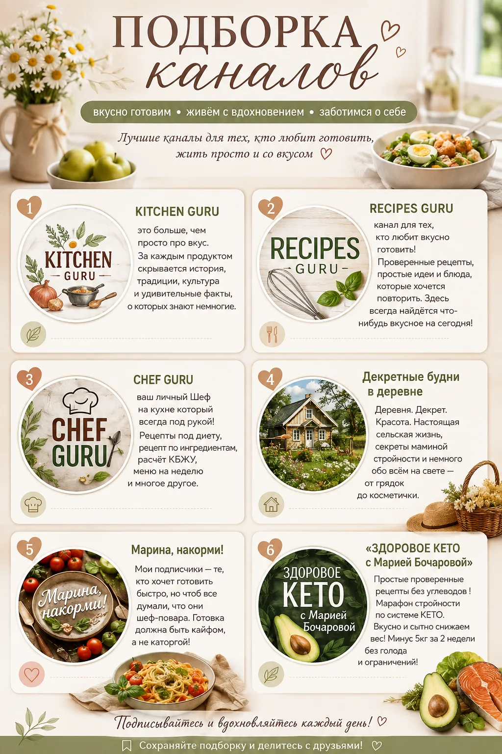 🌷 ПОДБОРКА КАНАЛОВ ДЛЯ ТЕХ, КТО ЛЮБИТ ВКУСНО ЖИТЬ 🤍