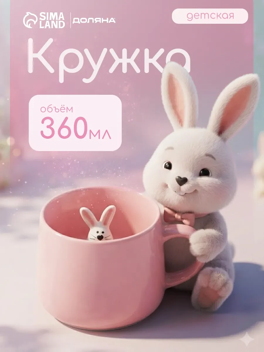 ⚡️ Кружка для чая и кофе «Зайчик» 360 мл подарочная, Доляна
