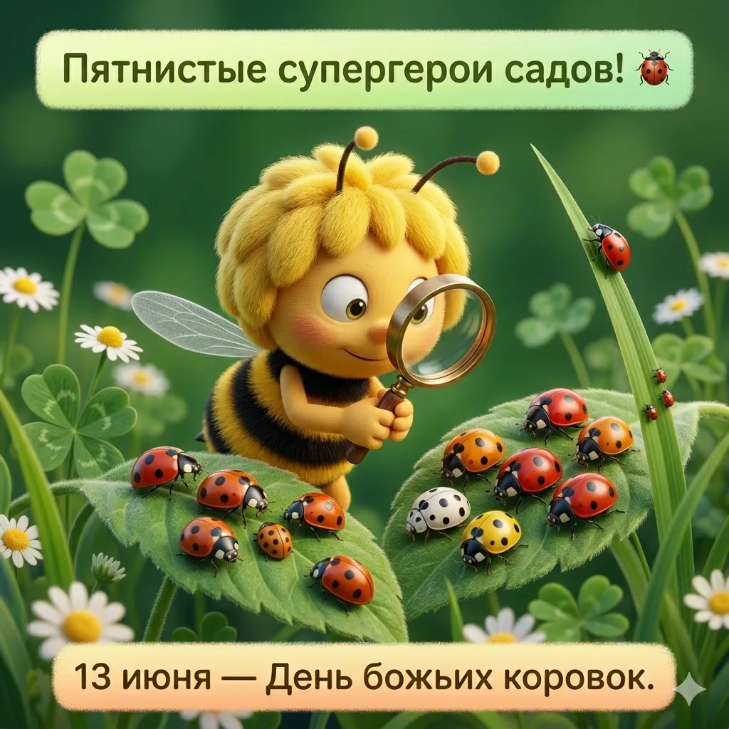 🐞 Пятнистые супергерои садов: 13 июня — День божьих коровок!

​Лето, сочная зелень 🌱, солнце 🌞 и 