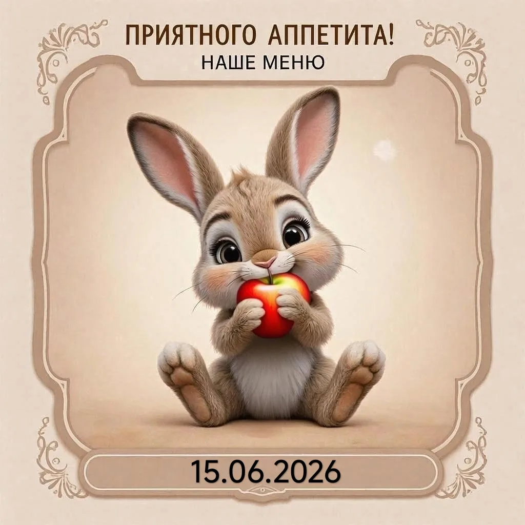 🥗 Рубрика: «Приятного аппетита!» 
 
Меню на 15.06.2026 🍎
 
📌1 завтрак: каша "Дружба", хлеб с масл