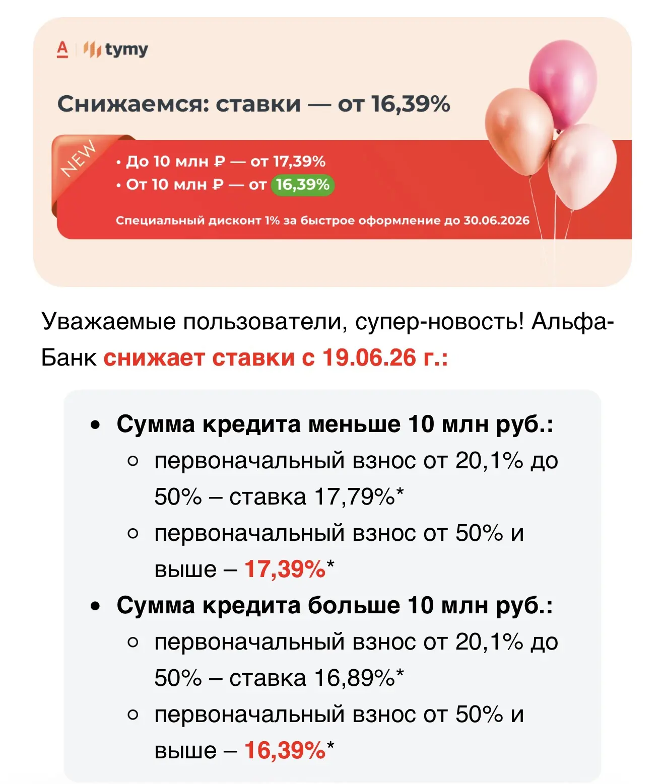 🔥Альфа банк первый снизил ставки по ипотеке, прислали новость всем партнерам