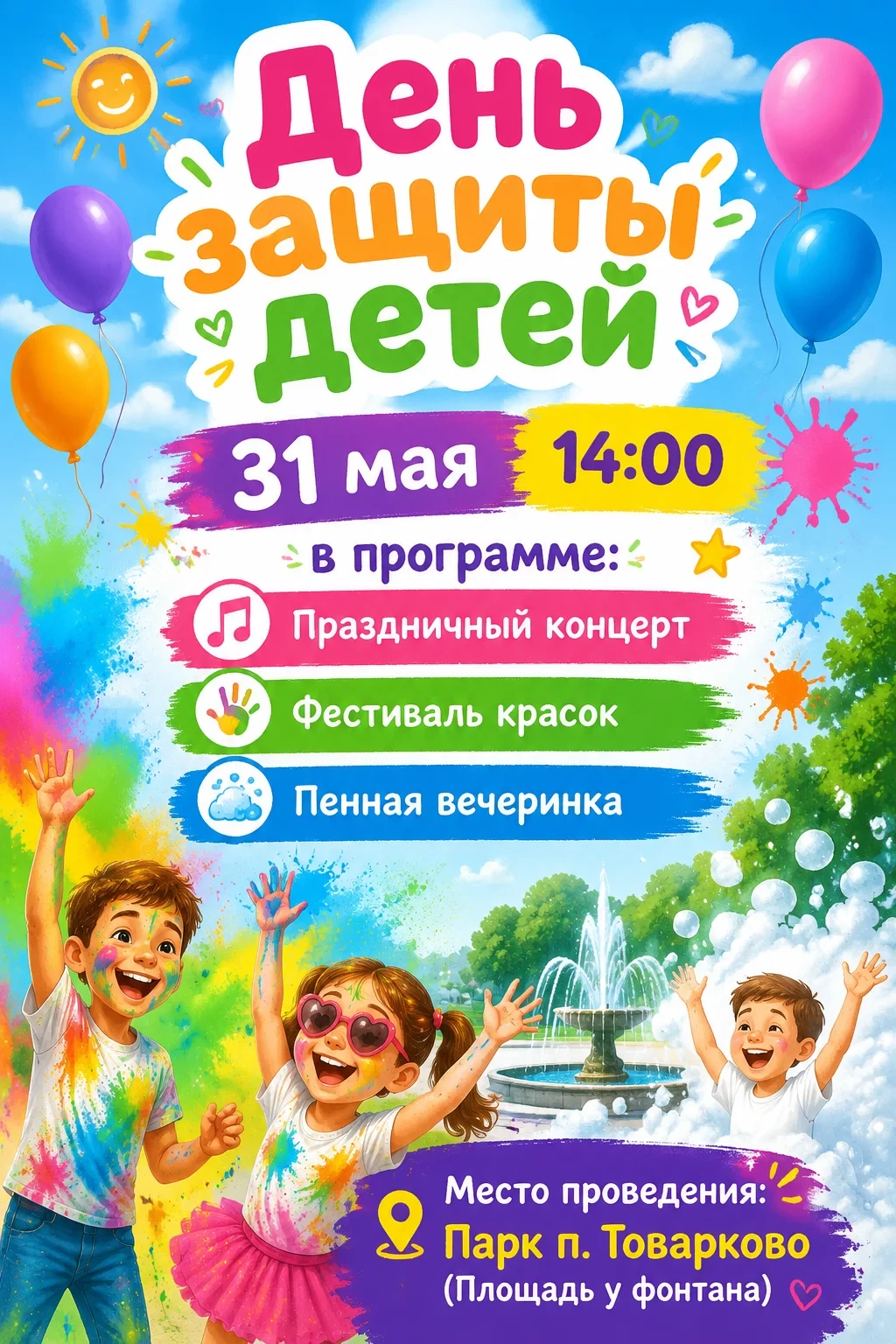 🧸🎈🎊31 мая приглашаем вас на увлекательную праздничную программу, посвящённую Дню защ...