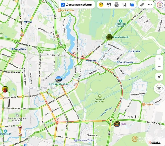 КАД встала в многокилометровой пробке. Проезду мешают дорожные работы.