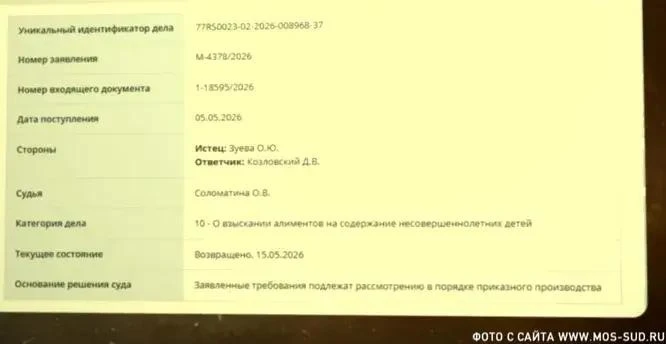 Ольга Зуева подала в суд на Данилу Козловского с требованием взыскать алименты на их общую дочь Оду-