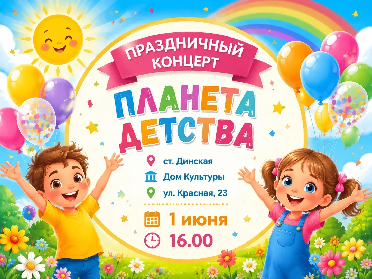 1 июня в ДК ст. Динская — праздничный концерт. Начало в 16:00 Вход свободный! 0+  #Динская #ДК #1Июн