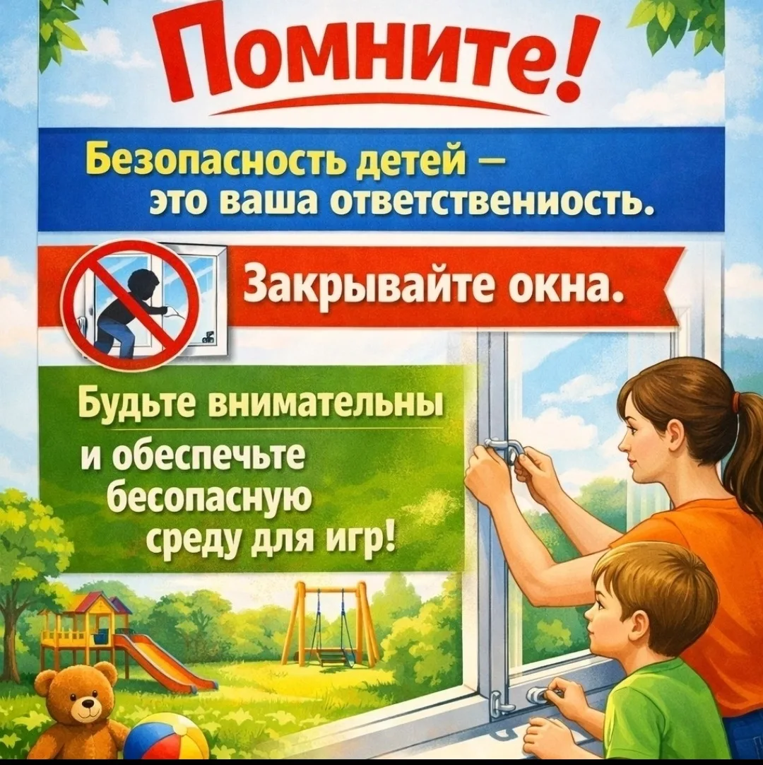 ☝️ Открытые окна
Даже на минуту нельзя оставлять ребёнка одного у открытого окна.
Установите защиту 