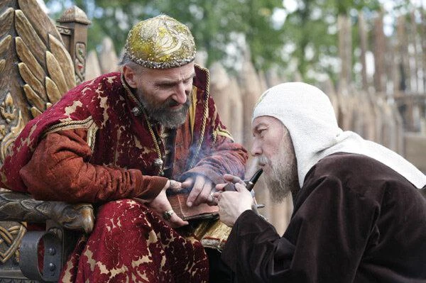 Пётр Мамонов и Олег Янковский на съёмках фильма "Царь", 2008 г.