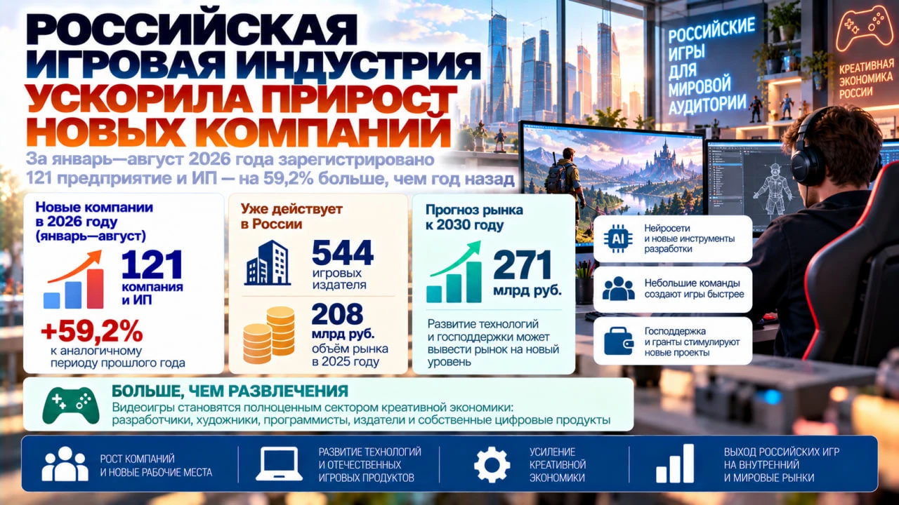 Российская игровая индустрия неожиданно ускорила прирост новых компаний. За январь—авгу...