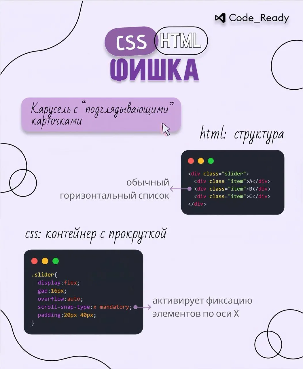 Карусель с “подглядывающими” карточками без JS!