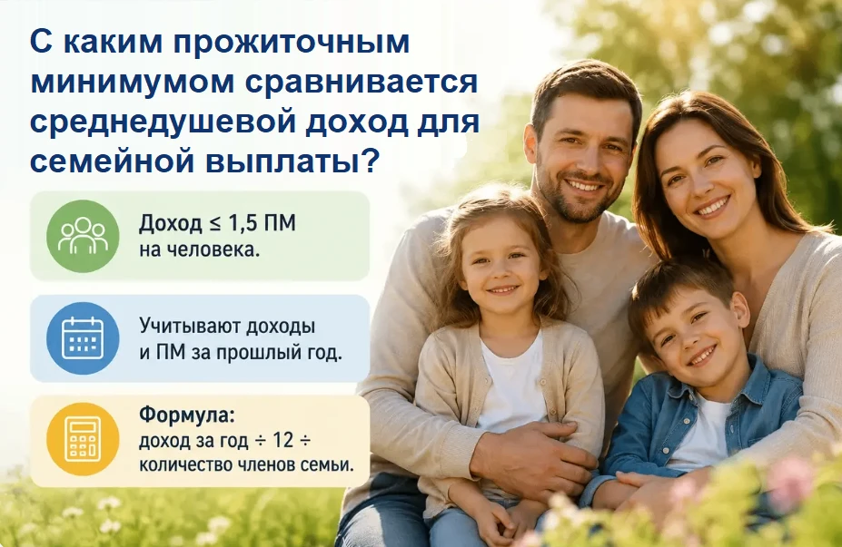 С каким прожиточным минимумом сравнивается среднедушевой доход для семейной выплаты?