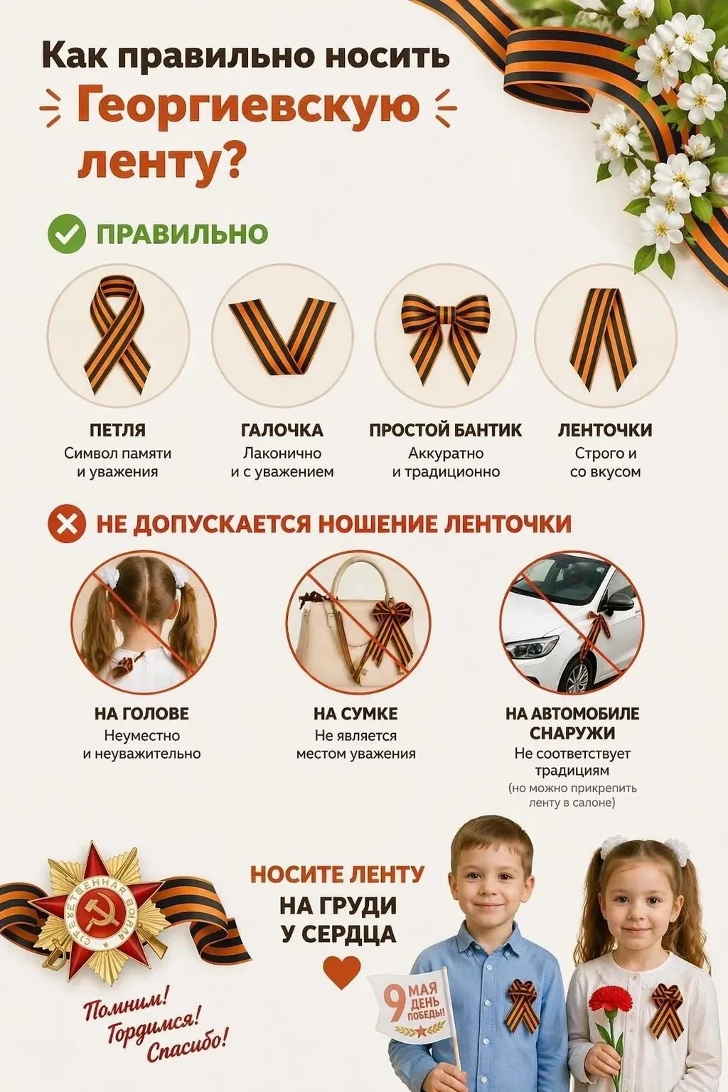 Как носить Георгиевскую ленточку с уважением?