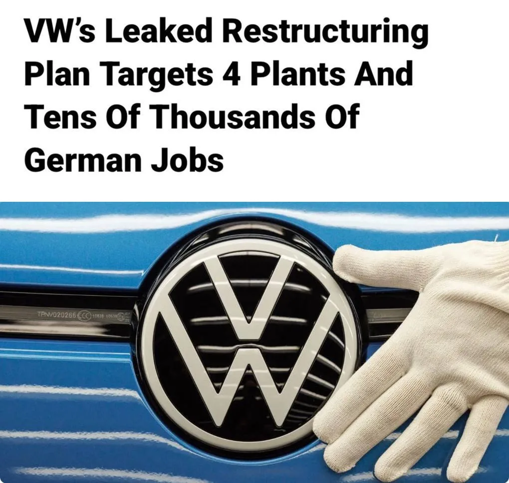 Volkswagen готовится закрыть 4 завода в Германии — под удар попадают десятки тысяч рабо...