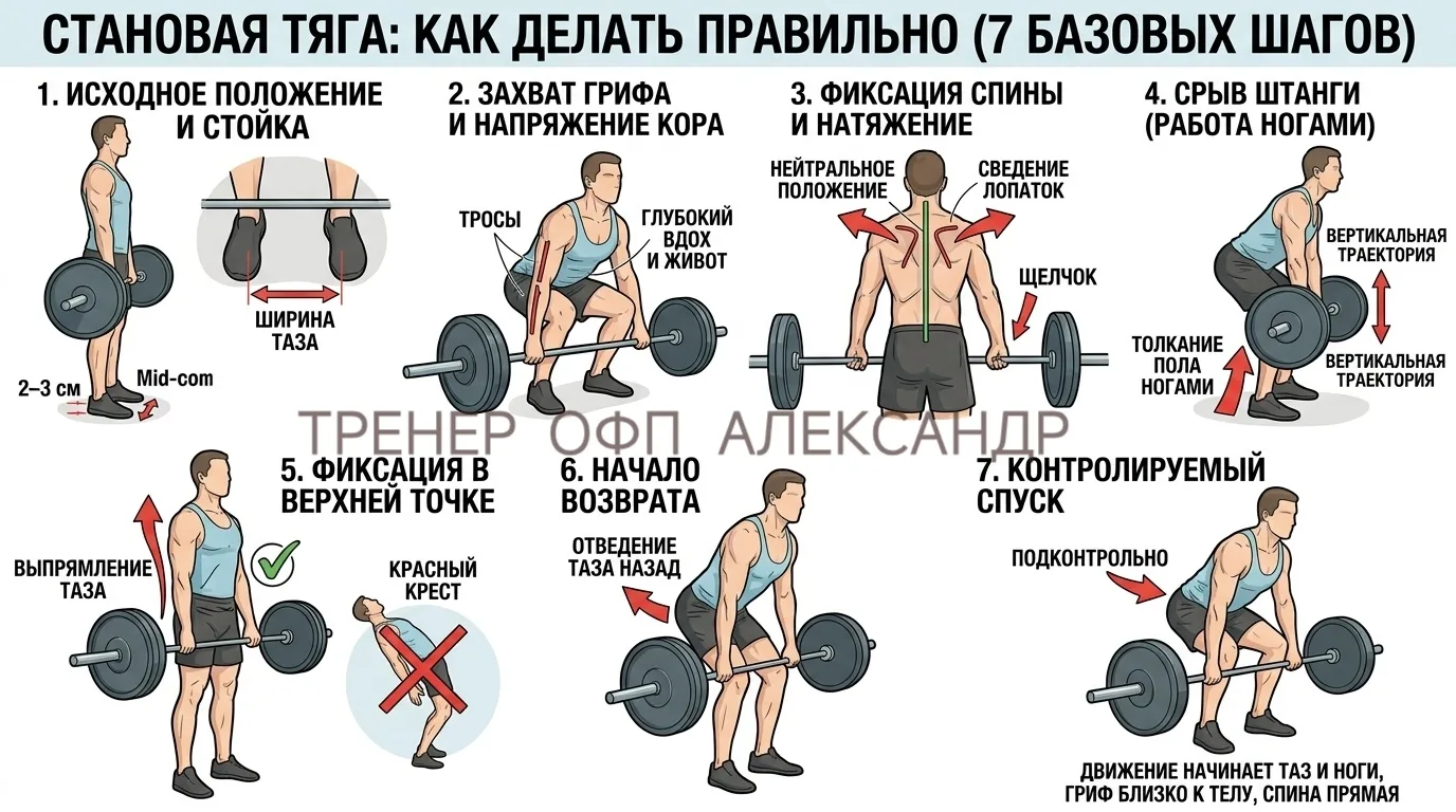 🏋️‍♂️ СТАНОВАЯ ТЯГА В 7 ШАГАХ