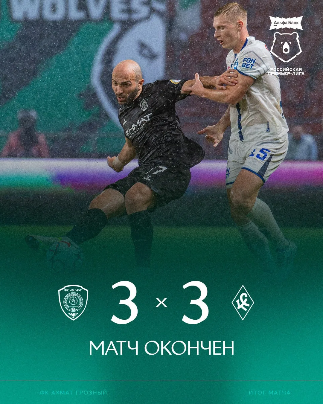 ⚽️ «Ахмат» и «Крылья Советов» сыграли вничью в самом результативном матче 6-го тура РПЛ